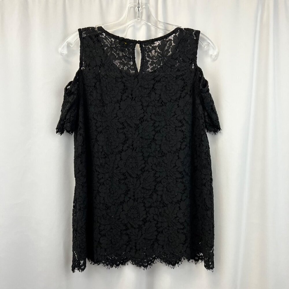 Lee Cold Shoulder Short Sleeve Lace Blouse Women’s Size M Keyhole Back Lined - Picture 7 of 9